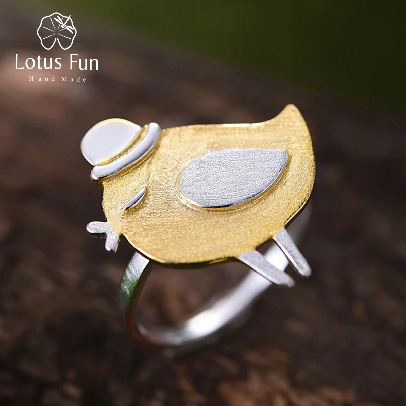 

Lotus весело Настоящее стерлингового серебра 925 природных творческий ручной дизайнер ювелирных украшений Симпатичные джентльмен Bird кольца д...