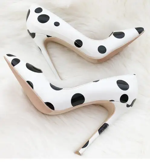 

BONJEAN Black Polka Dot Pattern High Heel Shoes Woman Thin Heels Pumps Super High Elegant Lady Party Wedding Shoes Big Size 44