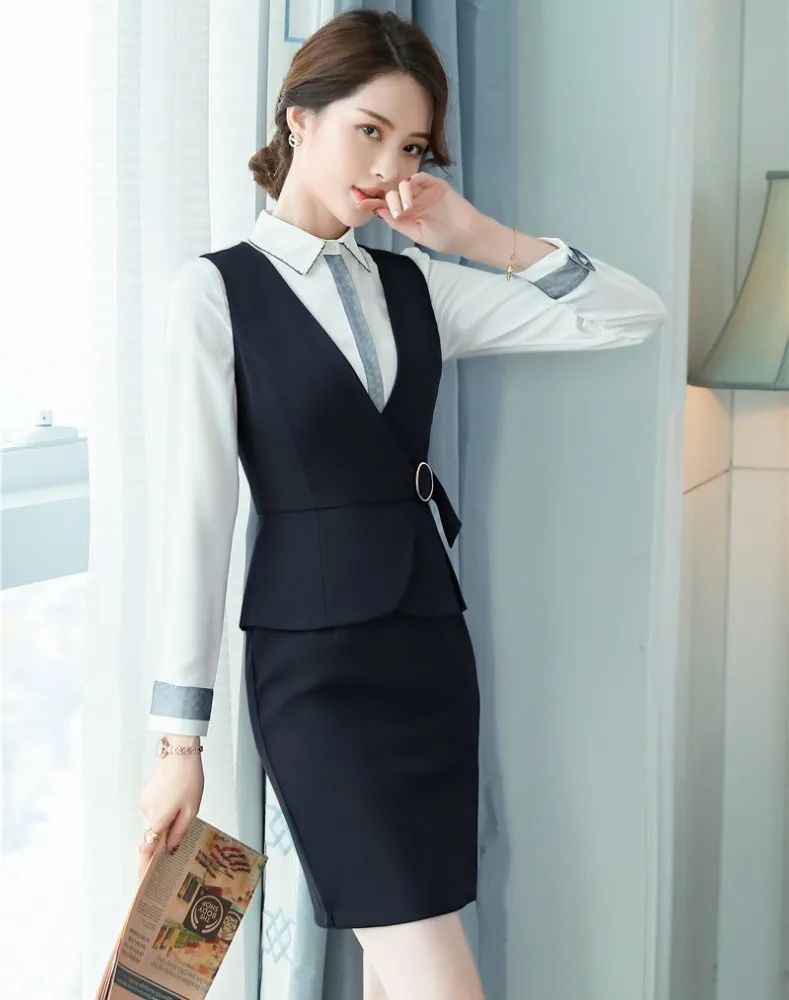 

Formal 2 Piece Set Women Business Suits With Blouses And Dress For Ladies Office Work Wear 2019 Spring Summer Blazers OL Sets