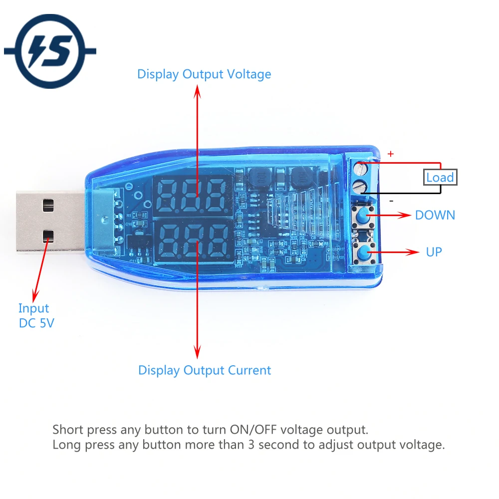 USB повышающий/понижающий модуль питания красный зеленый дисплей кнопка вверх