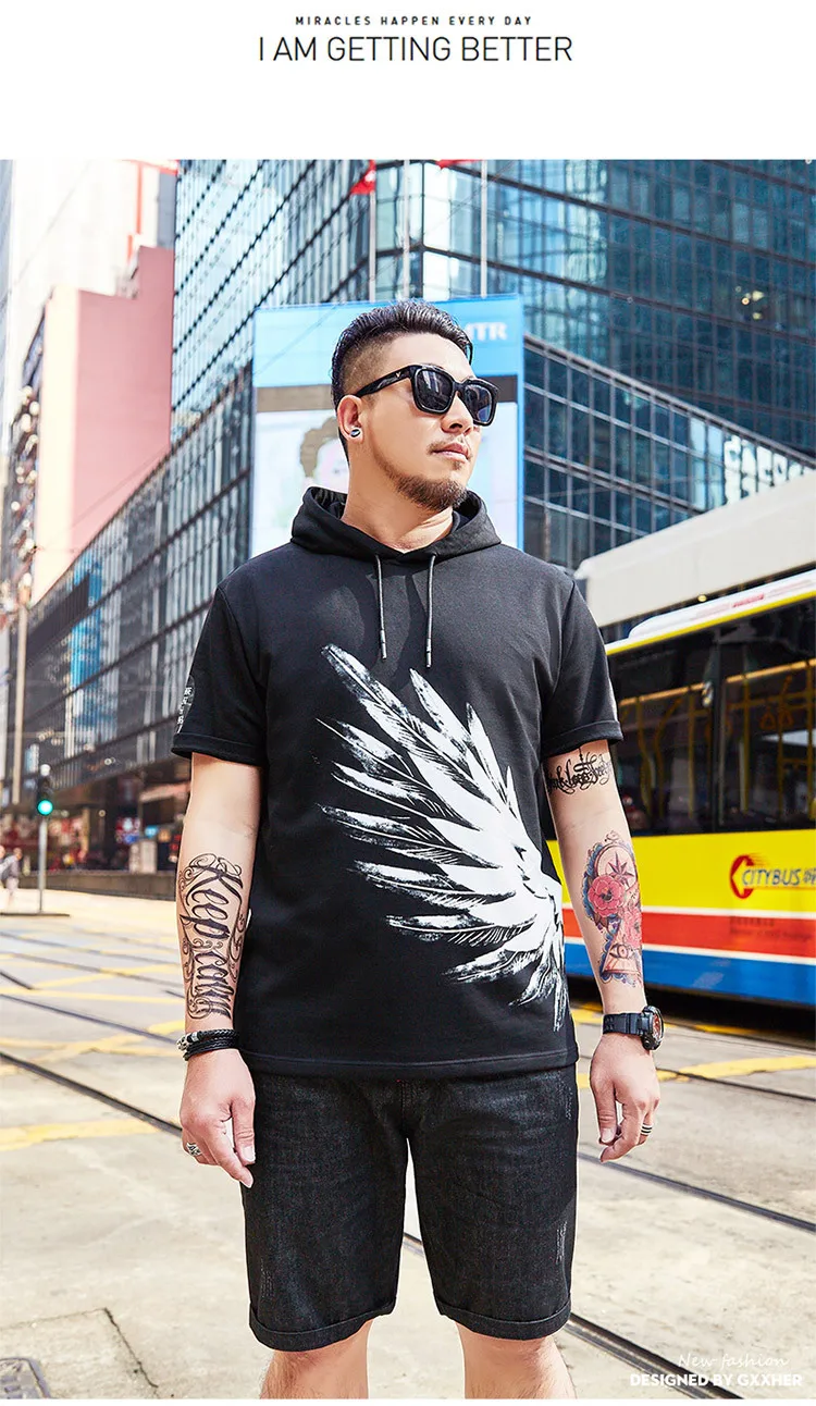 XXL-7XL, Мужская футболка, GXXH, больше размера, d, мужской магазин, бренд, большой размер, Мужская футболка с капюшоном, короткий рукав, футболка для толстого парня, топ, крылья, принт, рубашка, хлопок