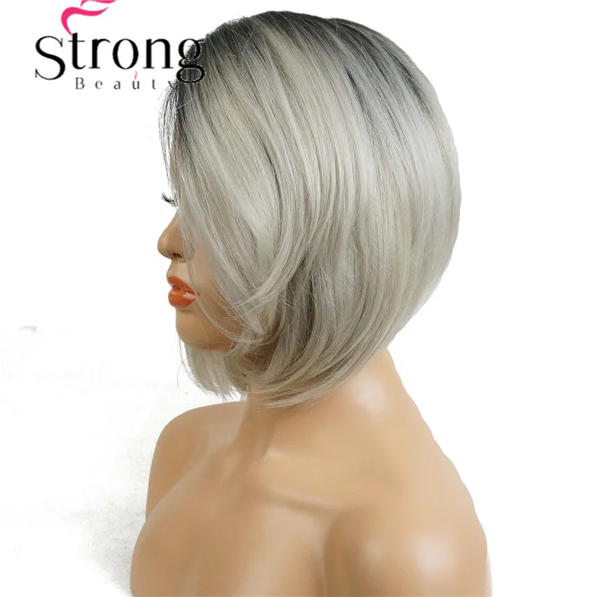 StrongBeauty боб парик на кружеве с L часть парик на шнурке Омбре блонд черный корень ручная вязка невидимые Синтетические прямые парики