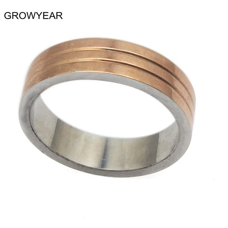 Полосатое двухцветное кольцо для мужчин и женщин розовое золото из стали модные
