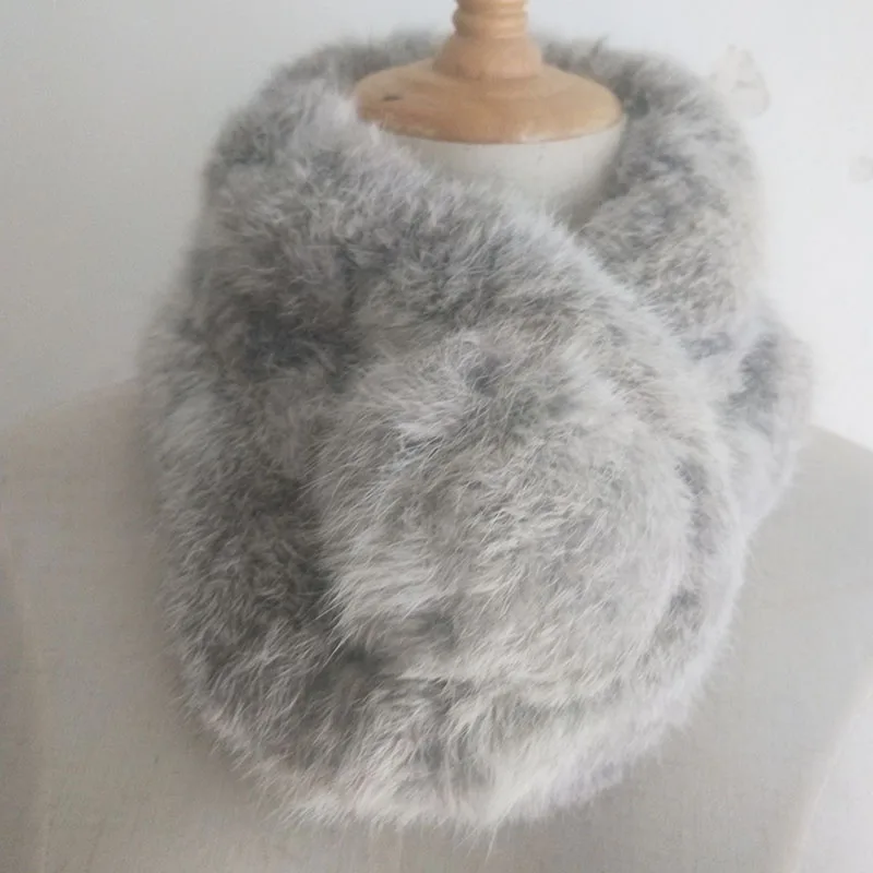 Шарф с помпоном из натурального кроличьего меха женские зимние теплые толстые
