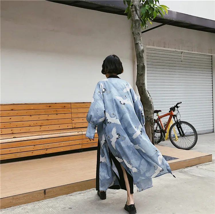 Лето в японском стиле женская одежда harajuku длинный кардиган свободные кимоно