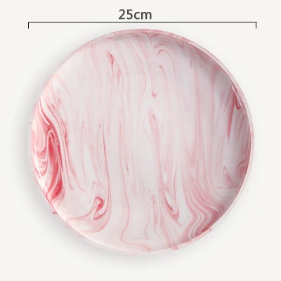 B pink 25cm Креативные мраморные керамические тарелки и тарелки фруктовый поднос торт стейк тарелка столовая посуда тарелка для завтрака круглая посуда - Цвет: B pink 25cm