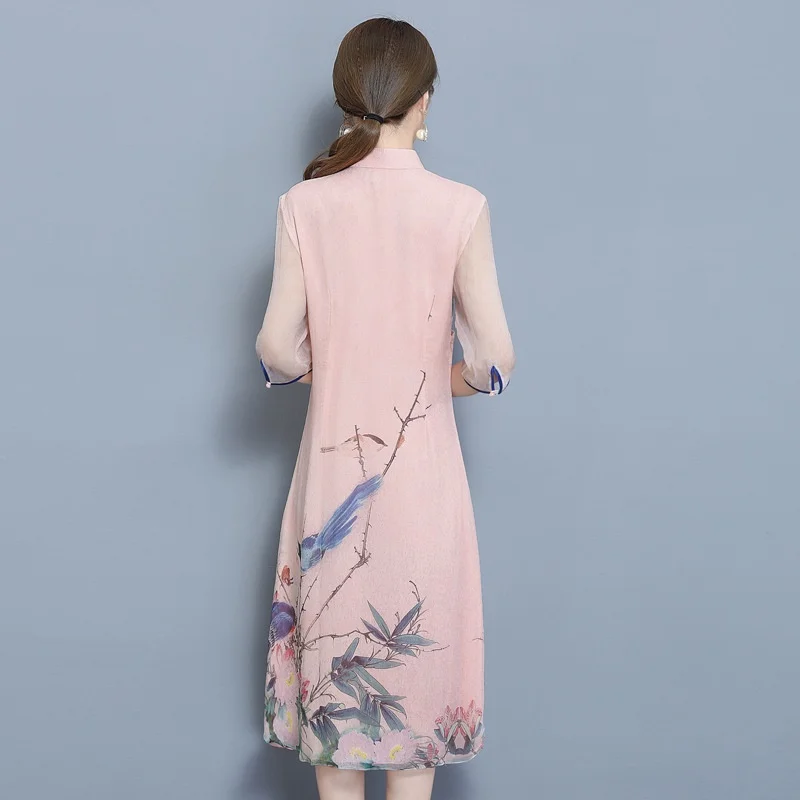 Женское винтажное платье чонсам элегантное в китайском стиле с рисунком тушью
