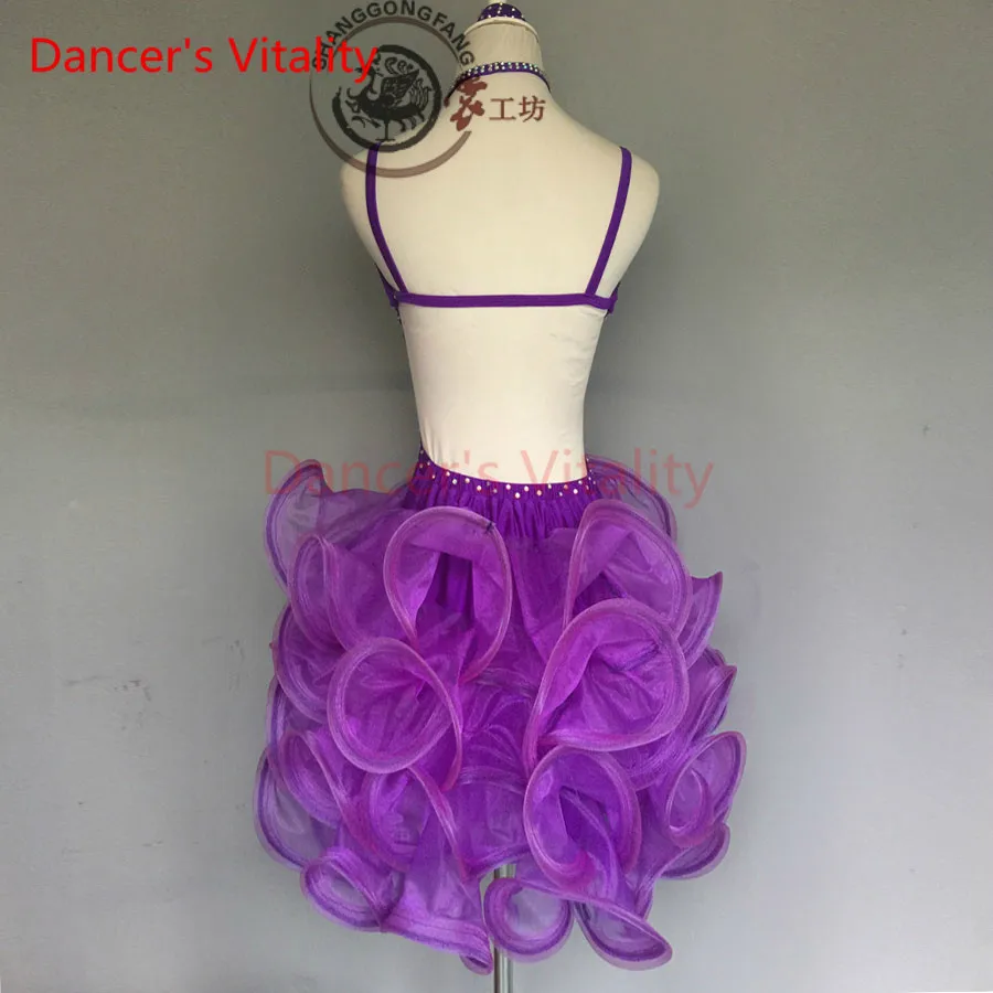 

Dancer's Vitality 2017 Harness Back Opening Crimping Latin Dance Dress Women Samba Salsa Tango Dress For Latin Competition Dress