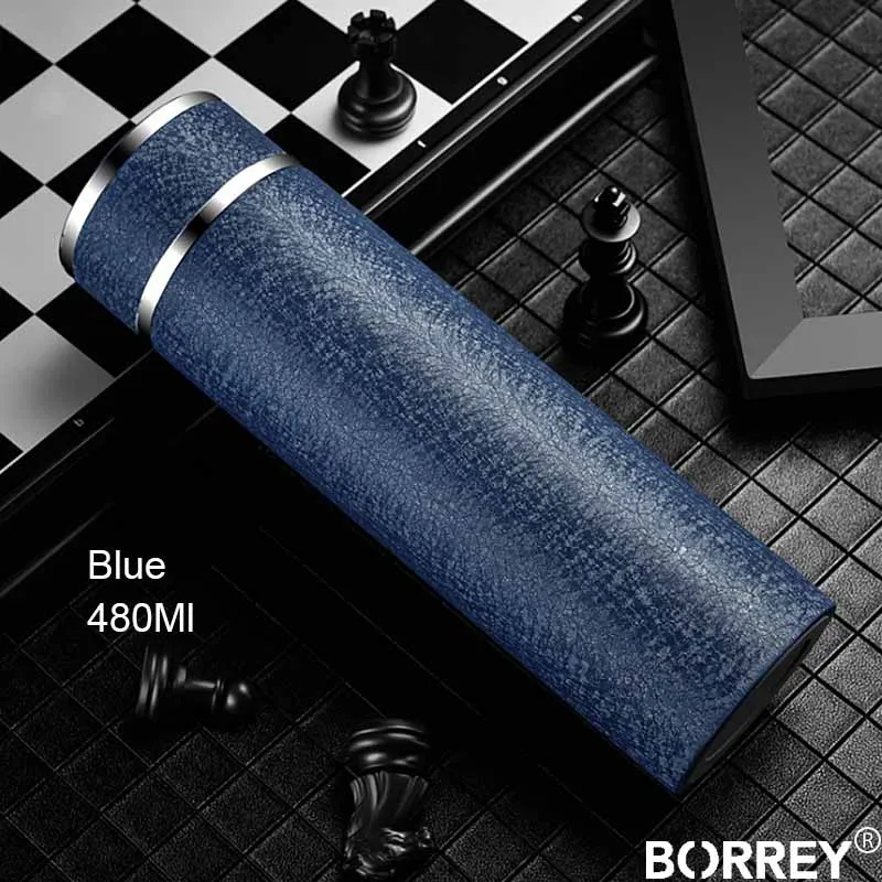 Blue BORREY термос кофейная бутылка из нержавеющей стали вакуумные термосы вакуумные кофейный термос изолированный термос чайная бутылка с чайным фильтром - Цвет: Blue