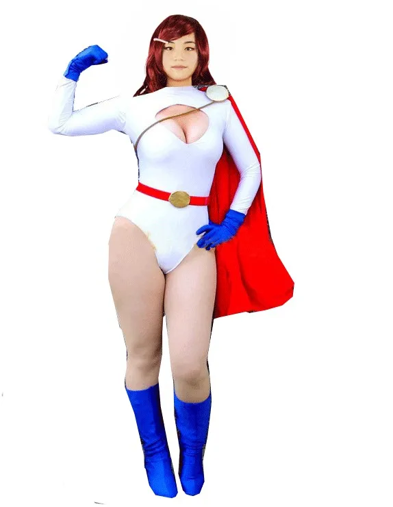 Бесплатная доставка костюм зентай для косплея на Хэллоуин силовой девушки белый