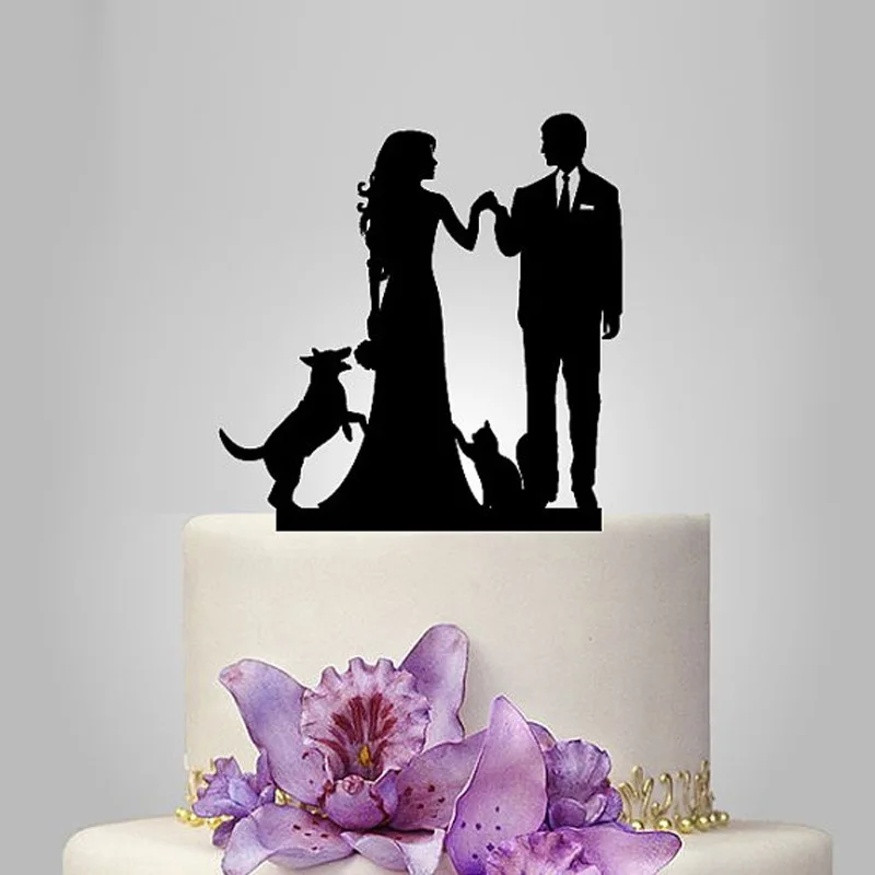 2017 акриловые парные топперы для свадебного торта с 1 собакой и кошкой/Свадебная