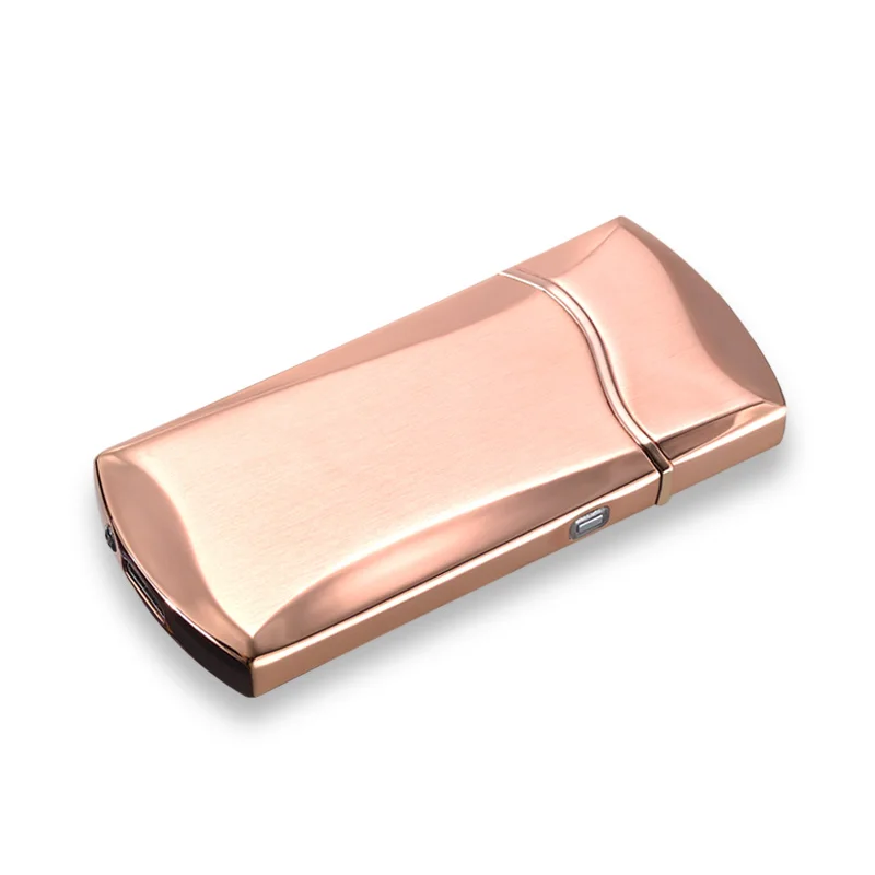 USB легче ветрозащитный Вольфрам турбо Зажигалка электроподжиг лазерный логотип - Цвет: rose gold