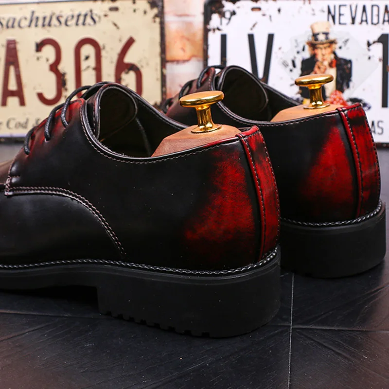 

Italy Style Men Leather Shoes Black/Red Business Dress Shoes Leather Lace-up Pointed Toe Small Metal Tip Formal Zapatos Hombre