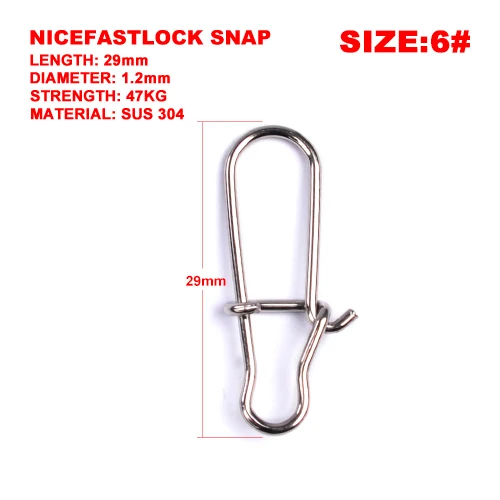 NiceFastlock Snap 6 100 шт./лот рыболовные Вертлюги NiceFastlock оснастка рыболовный бочонок Вертлюг предохранительная защелка 12 мм-33,5 мм Поворотная защелка 0#-8# рыболовное снаряжение Pesca - Цвет: NiceFastlock Snap 6