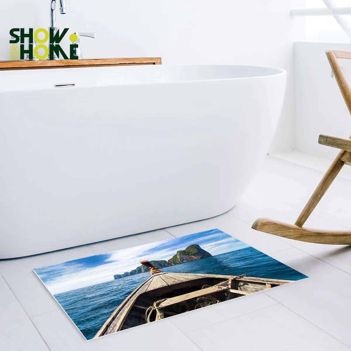 Showhome Adventure Beach Boat Blue Sea Landscape душевые занавески для ванной наборы с ковриками