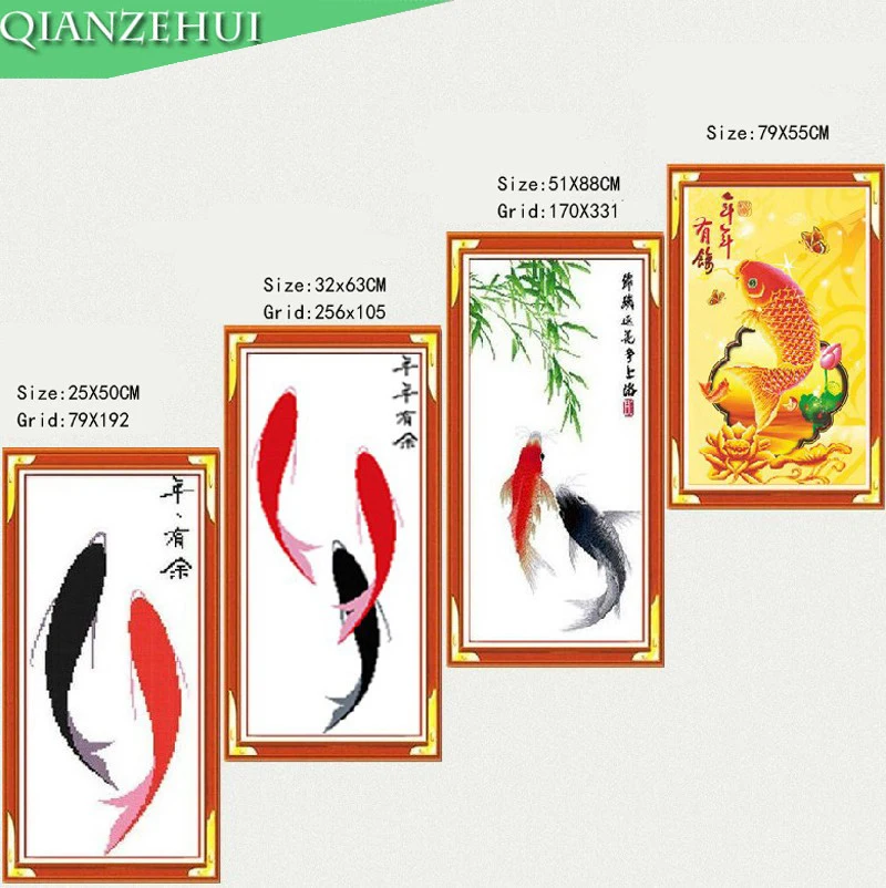 QIANZEHUI, Рукоделие, сделай сам, 3d Вышивка крестом, для гостиной, серия две рыбки, наборы для вышивания, наборы для вышивания, украшение дома