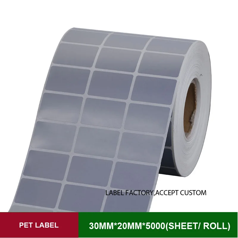 PET Thermal transfer Scratch-resistant sticker labels paper 30*20mm 5000pcs papel adhesivos technical bar code for mark