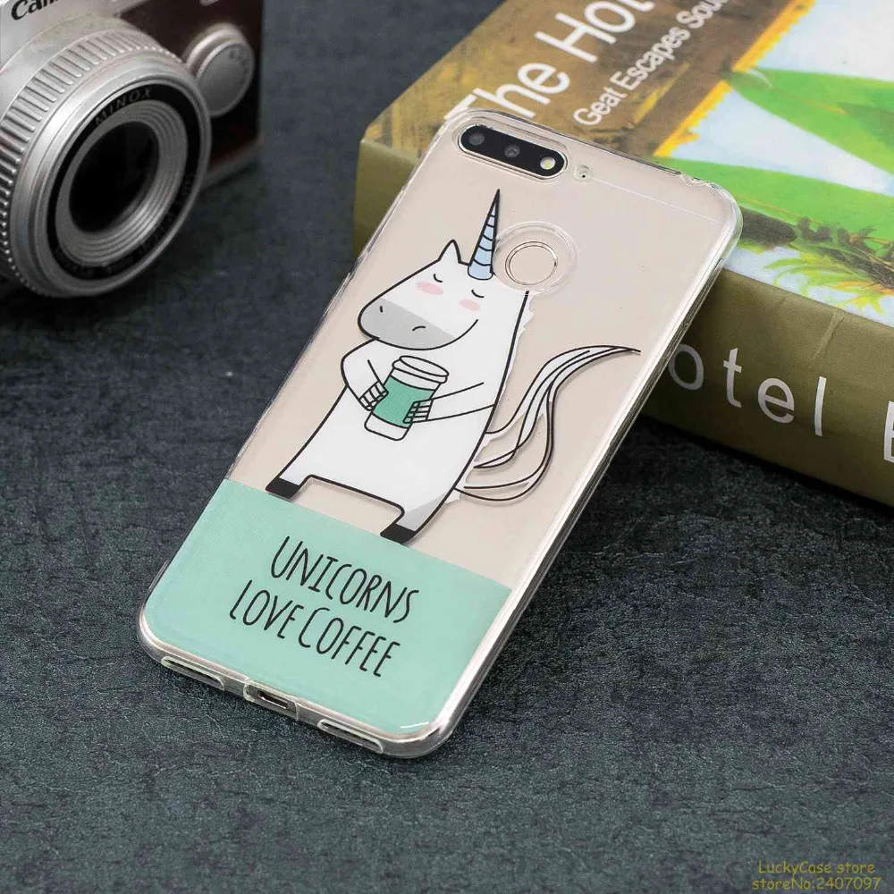 Luxury Soft Silicone TPU phone case For Huawei Y6 2018 cover lovely unicorn owl Donut Painted etui coque fundas | Мобильные телефоны