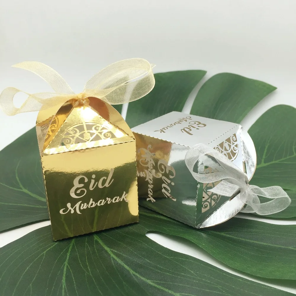 50 шт. золотой серебряный Eid Мубарак коробка конфет исламский мусульманский