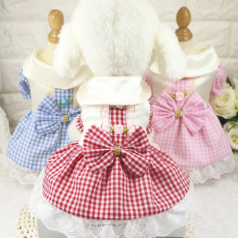 Летнее клетчатое платье для питомца 2018 юбка пачка свадебное собаки платья