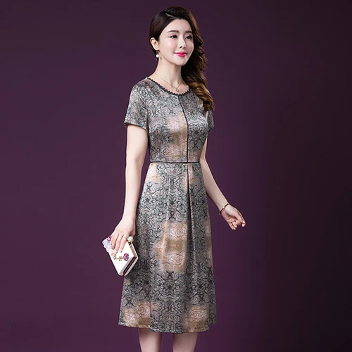 Женское шелковое платье с коротким рукавом свободное элегантное большого