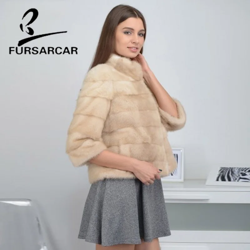 Женское пальто из 100% натурального меха норки FURSARCAR модное приталенное цельной