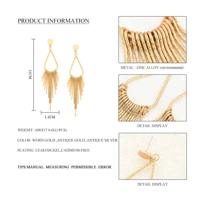 Модные длинные серьги-кисточки золотого цвета ювелирные изделия для женщин