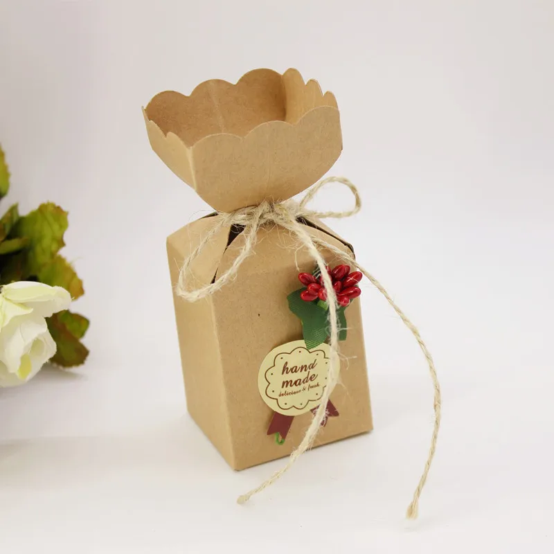 Box Rope Red Flower LBSISI Life 50 шт. подарочные коробки для конфет из крафт-бумаги, Подарочная коробка DIY, винтажная упаковка с цветком шоколада, вечерние, свадебные украшения, сувениры - Цвет: Box Rope Red Flower