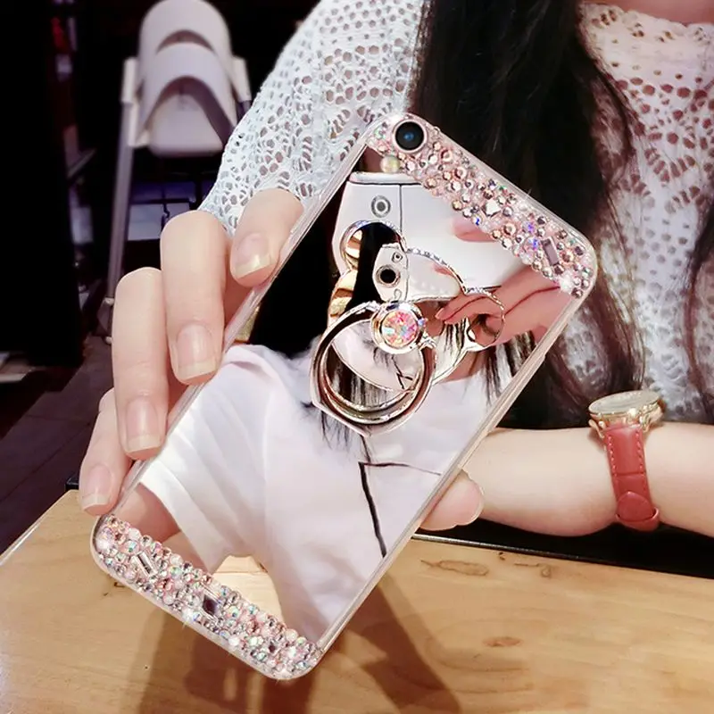 Зеркало кольцо coque case для huawei p8 lite 2017 p9 плюс P10 Lite Плюс Алмазный Блеск Bling Обложка
