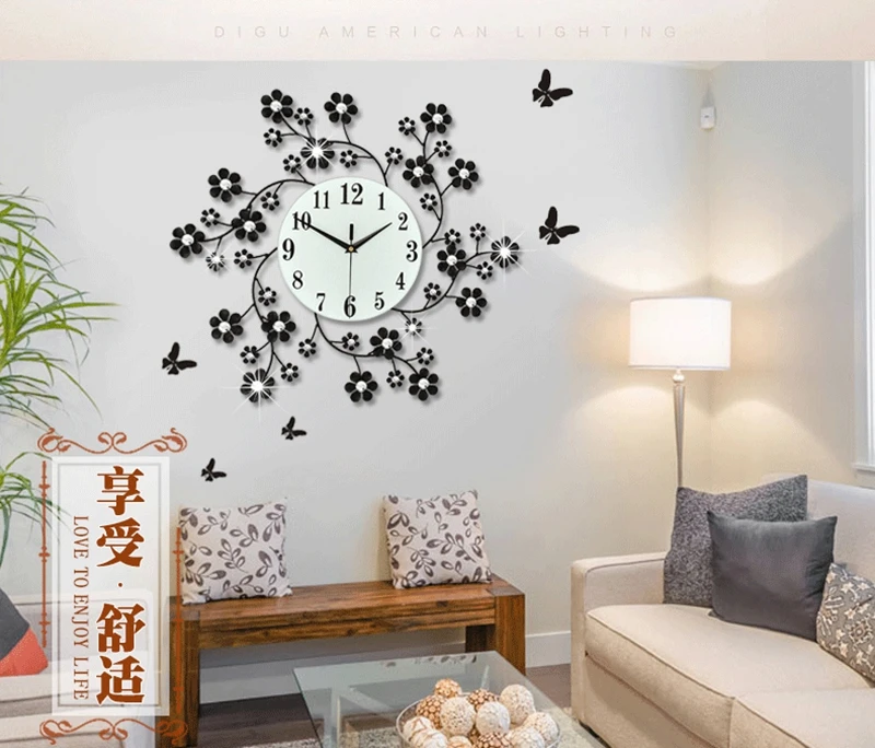 3D настенные часы с большим цветком Декоративные Кованые гостиная 42 шт бриллианты