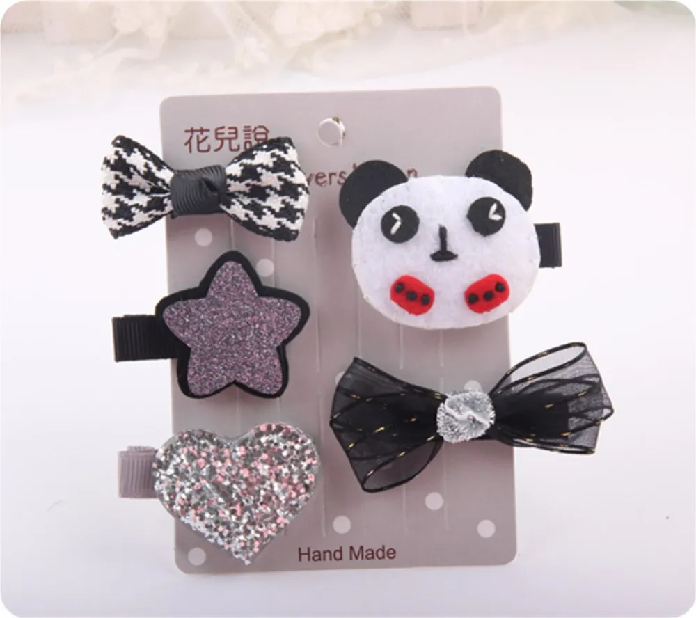 Panda 5 шт., заколочки для волос, заколки для волос, мини заколки, заколки для волос, бант, цветок, звезда, милые животные, кролик, панда, аксессуары для малышей - Цвет: Panda