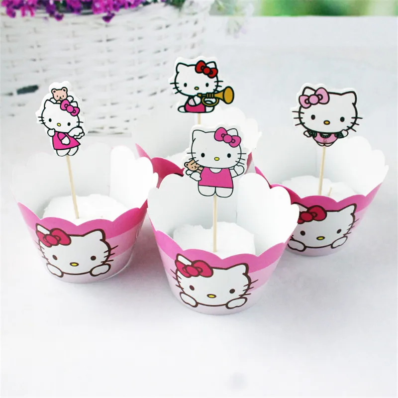 Новые детские розовый рисунок Hello Kitty Бумага Завертчицы топперы 12 шт. обертки +