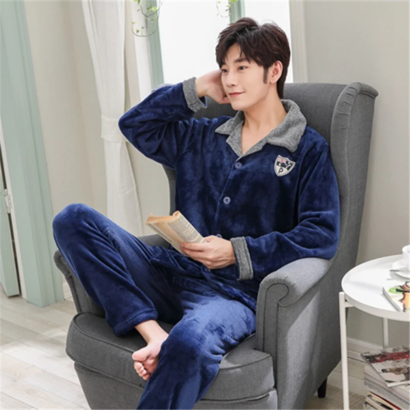 JINUO новый дизайн 20 видов стилей зима Для мужчин пижамы плотный кардиган Flannel Pajama Set