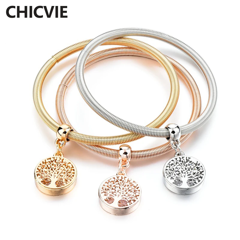 

CHICVIE tree of life 3 PCS/Set Gold color Charm Bracelets With Stones for Women Crystal Bracelet & Bangle Jewelry SBR170035