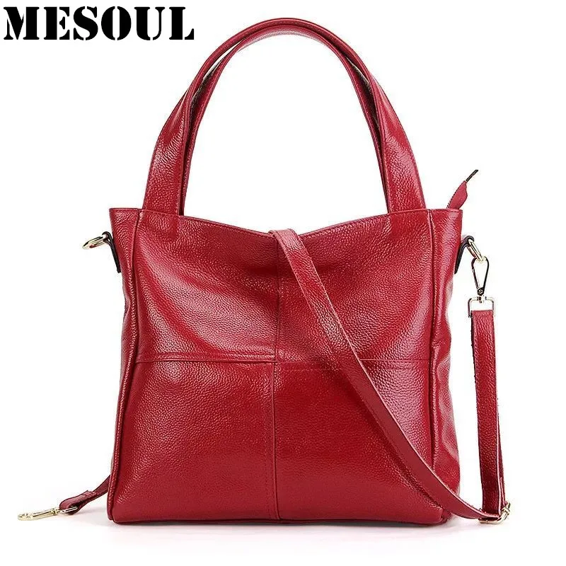 MESOUL Casual Tote Women's Handbag Genuine Leather Shoulder Bags Female High Qulaity Designer Brand Handbags Bolsas Bolsos Mujer