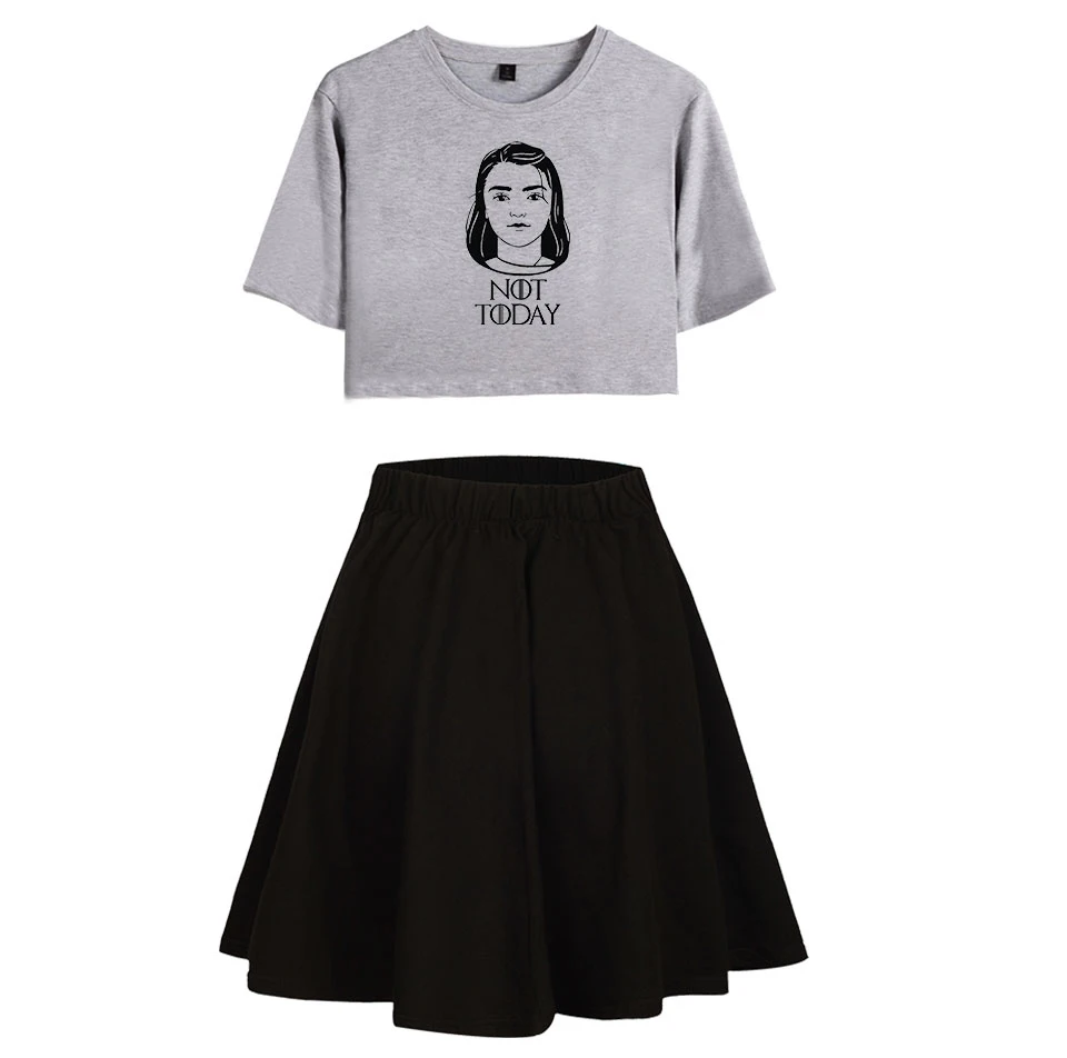 Arya stark/Модный повседневный комплект из 2 предметов: юбка с коротким рукавом +