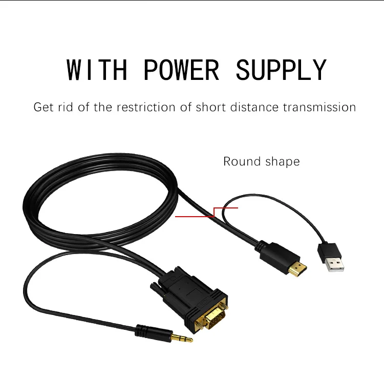 G.C.X HDMI to VGA кабель 1080 P Разрешение конвертер адаптер мужчинами HDMI2VGA с аудио Питание 1m1. 5m1. 8m3m5m