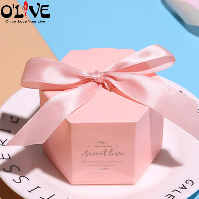 20 Pcs Gift Box Candy Boxes Party Favors Wedding Bonbonniere Hexagon Starry Sky Bow Paper Box Chocolate Sugar Dragees Sweets