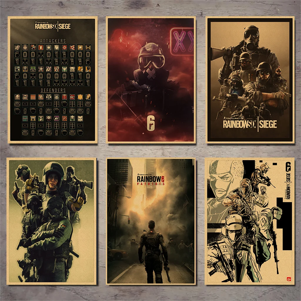 Плакат Tom Clancy's Rainbow Six Siege, украшение, плакат, наклейка на стену, Ретро плакат из крафт-бумаги 42*30 см