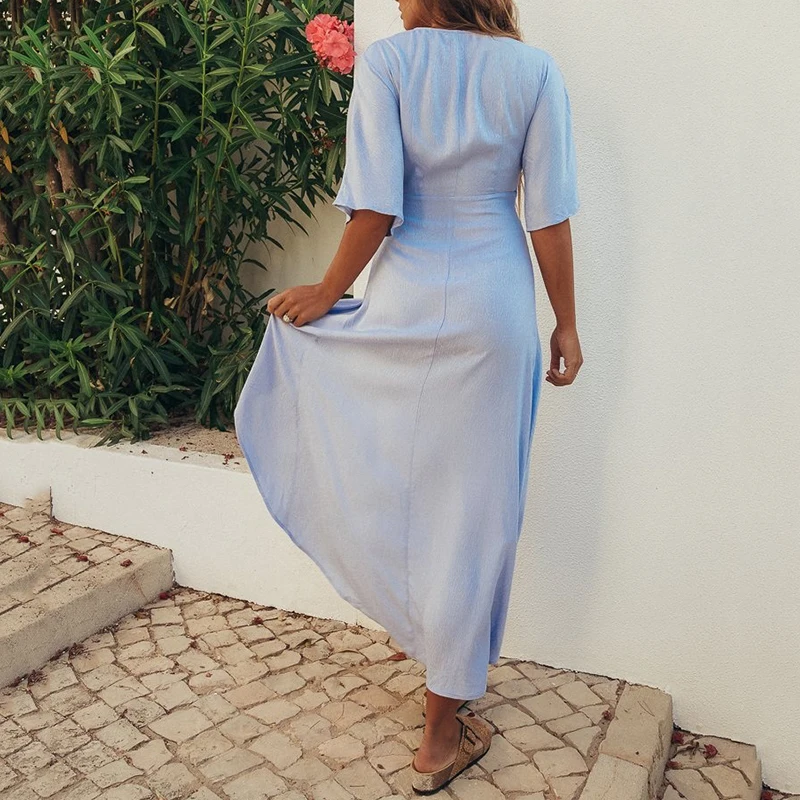 Для женщин 2018 г. модные летние с коротким рукавом Повседневные платья Глубокий v