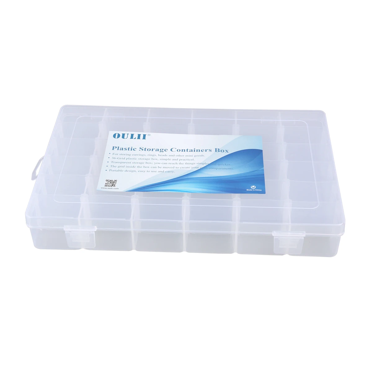 OULII 36-Grid Clear Hard Plastic Adjustable Jewelry Organizer Box Storage Container Case with Removable Dividers (Transparent) | Дом и сад