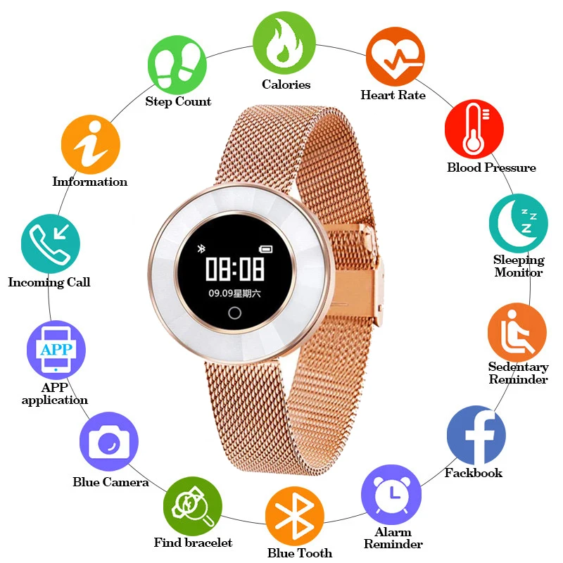 

Smart Bracelet Fashion Heart Rate Detector Waterproof Bluetooth Sports Fitness Female Caller Information Reminder Clock Watch