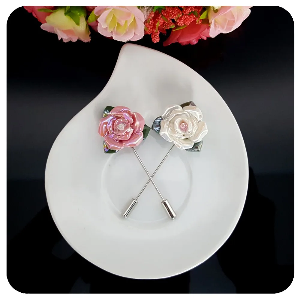 Нежный ручной Сияющий керамика Броши с розами ювелирные изделия розовый и белый