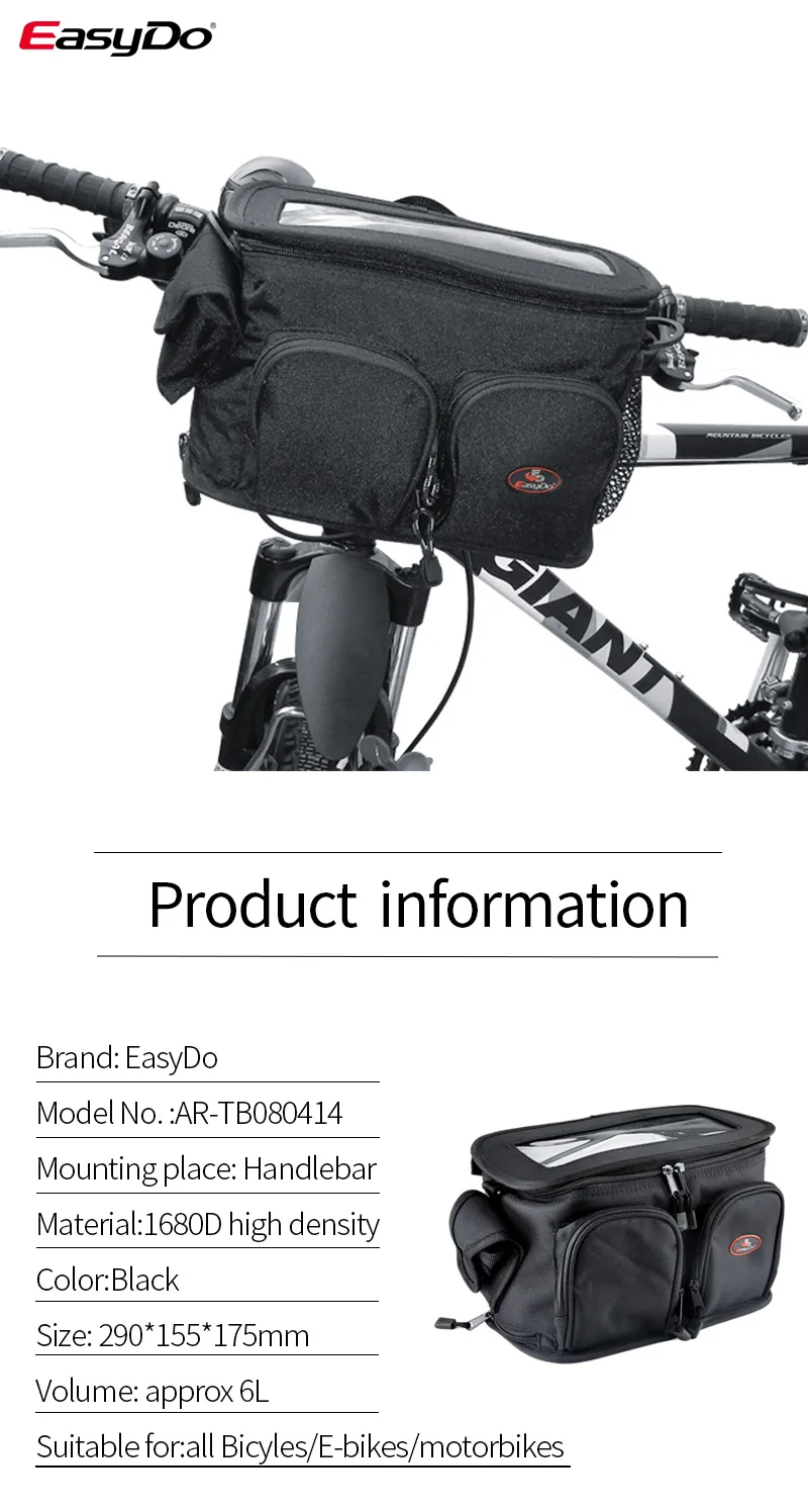 EasyDo Mtb велосипедная сумка на переднюю трубу, водонепроницаемая велосипедная каркасная сумка на руль, сумка на плечо для телефона, сумка для путешествий, Аксессуары для велосипеда 080414