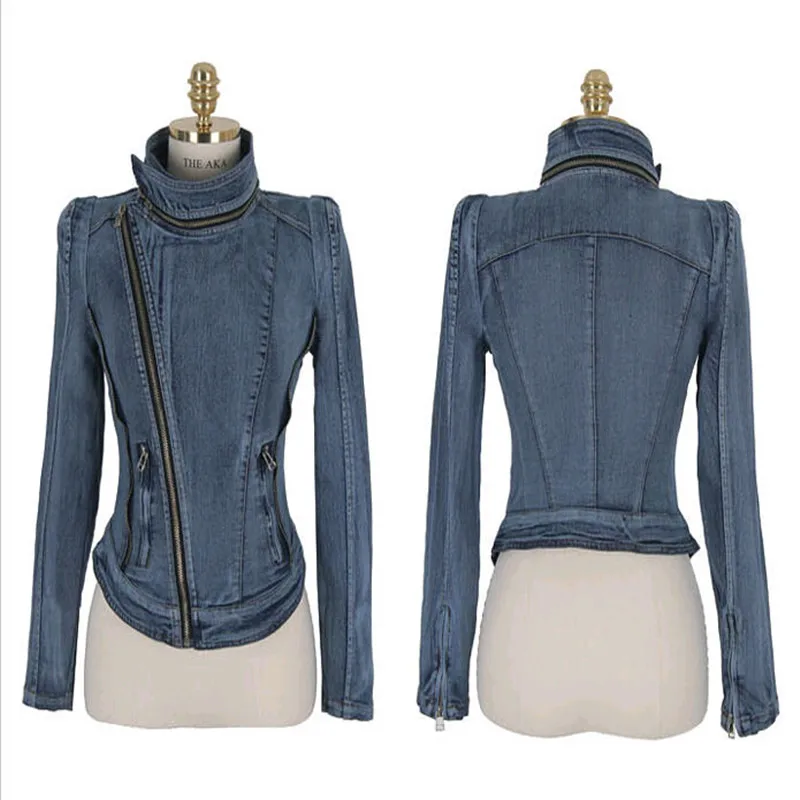 

New Autumn Women Jackets Vestido Casual Slim Turn-Down Collar Zipper Retro Short Style Jeans Jacket For Women Large Denim Coats