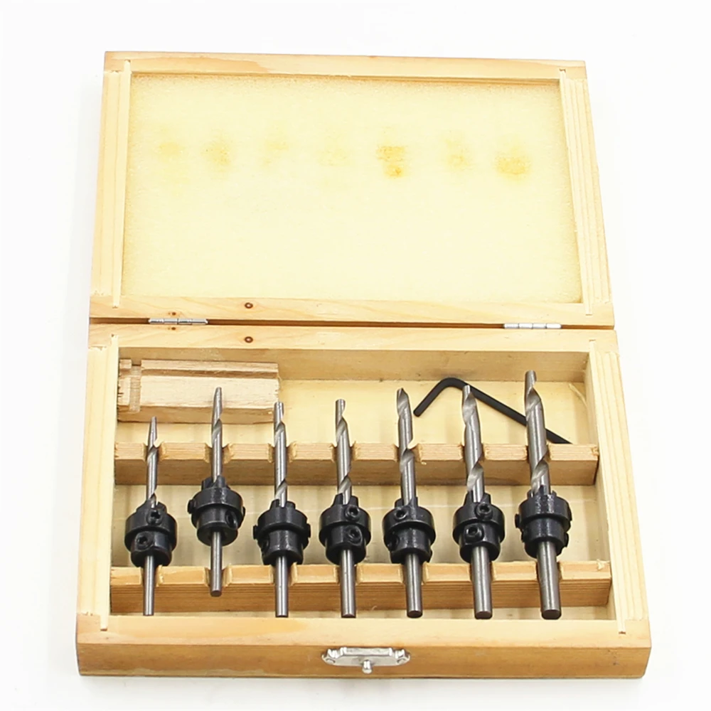 

22pc/Set Countersink Drill Bits With Adjustable Depth Stop Collar Wood Woodworking 7pc Drilling Hole Saw With wood Case