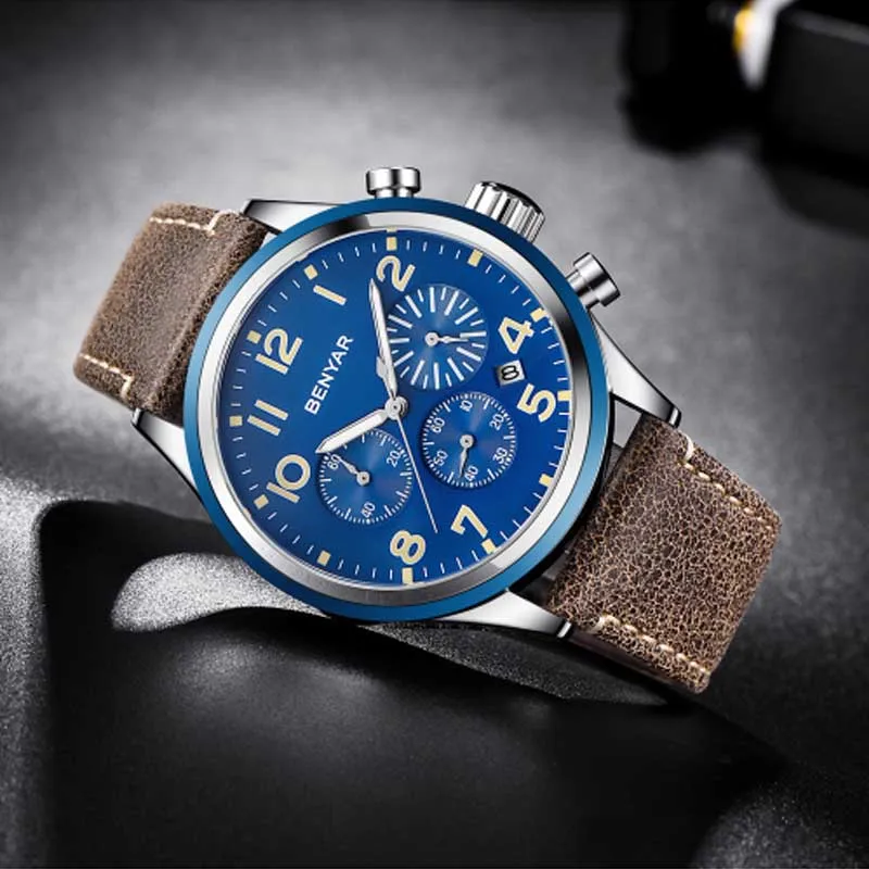 Браслет BENYAR Nouvelle Marque De Luxe Tout en acier de Chronographe Hommes | Наручные часы