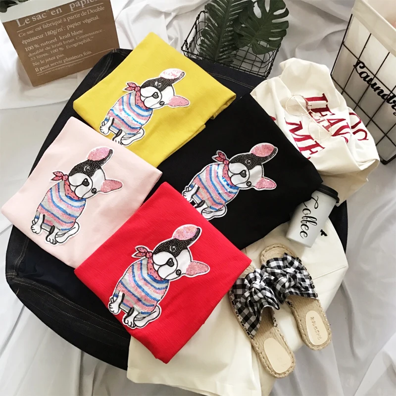 Женская футболка с коротким рукавом белая принтом собаки для студентов