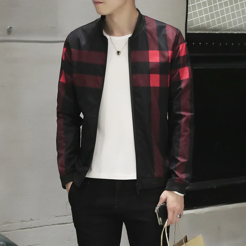 2016 Осенняя мужская клетчатая куртка с принтом Мужская Повседневная приталенная