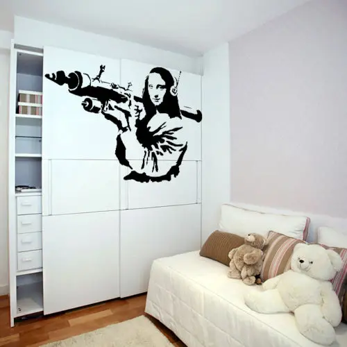 Бэнкси виниловая наклейка на стену Mona Lisa Rocket Launcher, Davinci Art Наклейка в стиле граффити Z218